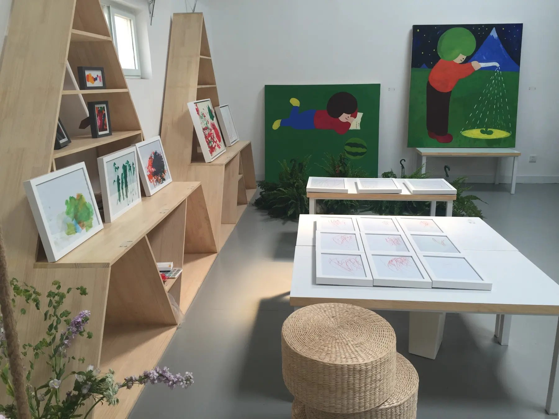 Works and reading material in a display room